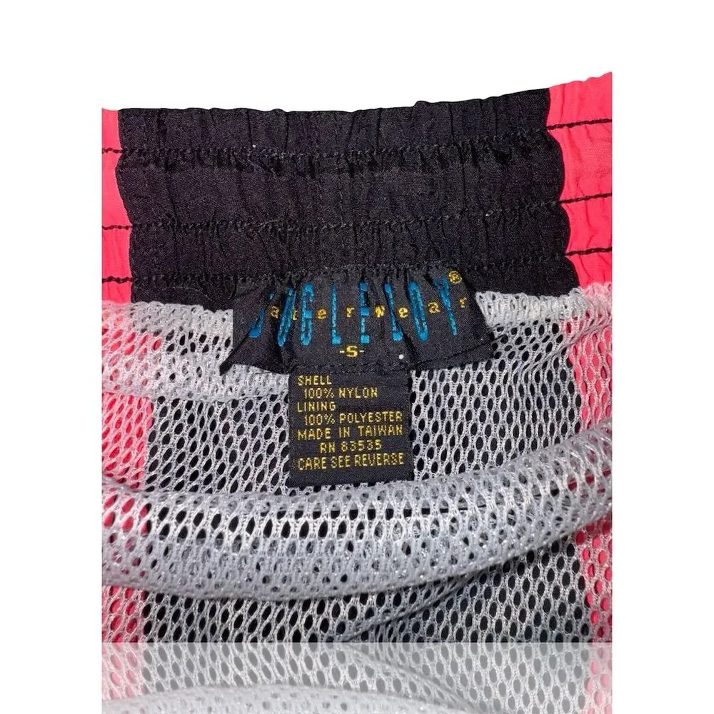 Vintage Bugle Boy Men's Neon Pink/Black Swim Shorts Size S Retro 80s 90s
